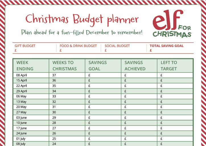 Elf for Christmas savings budget planner