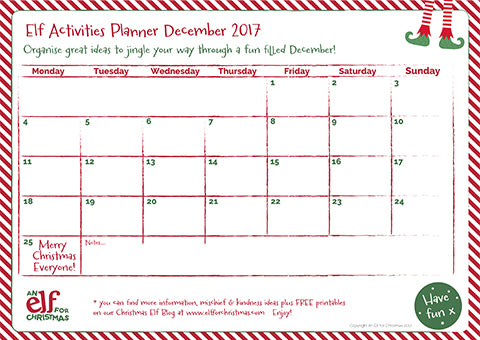 Our 2017 Elf Antics Planner - free to download and print