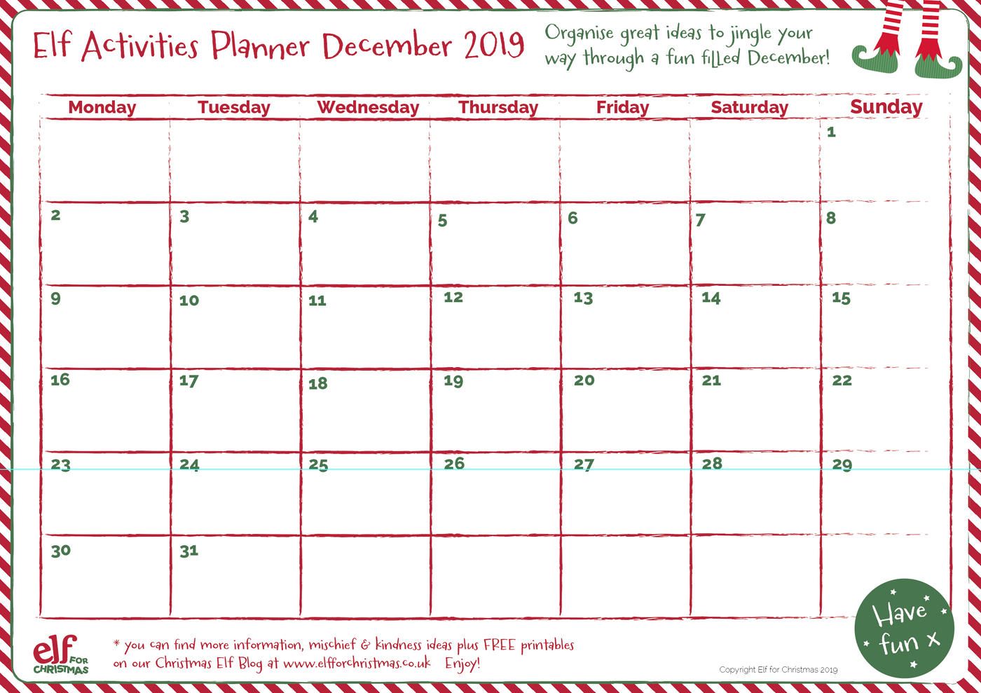 2019 Elf Antics Planner Printable